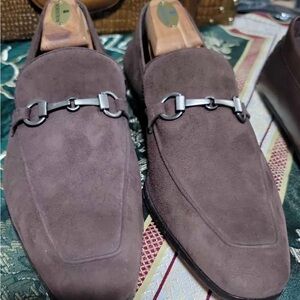 Mezlan Dark Brown Suede Loafers with Metal Accent